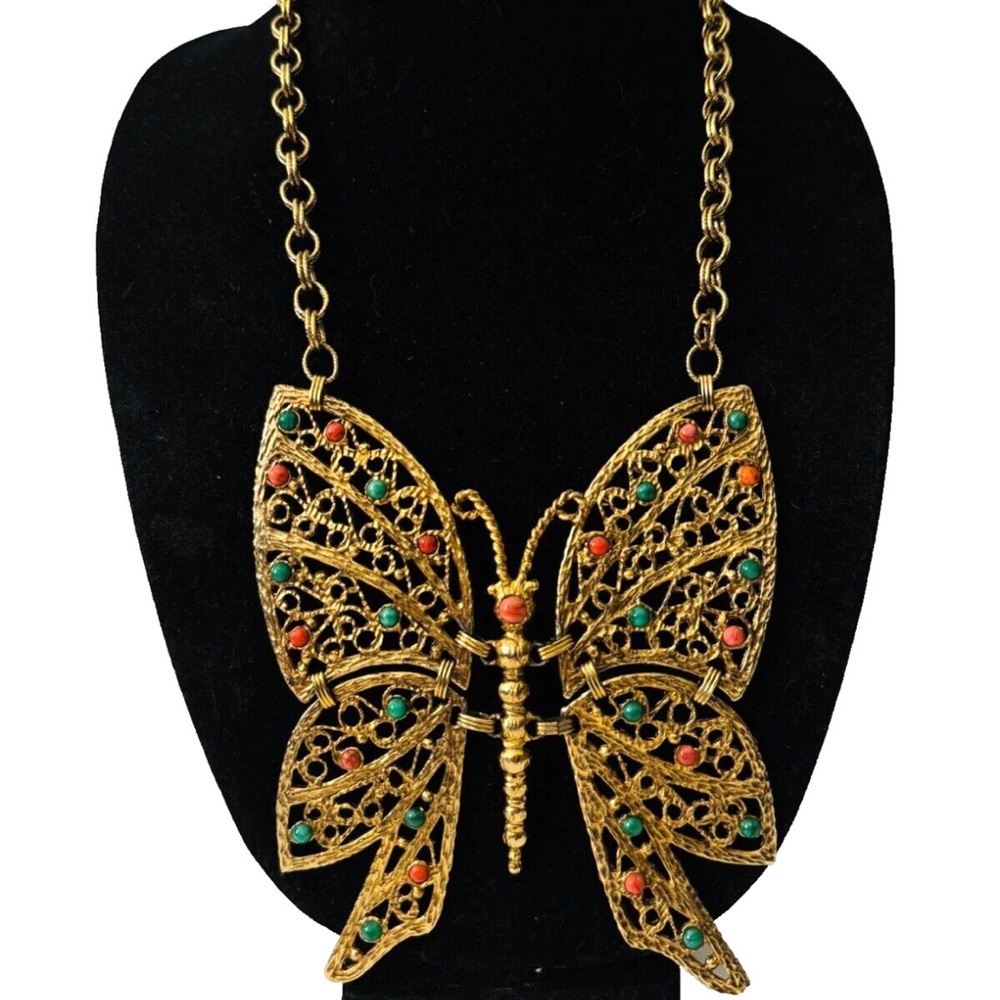 Vintage 1970s JULIANA DELIZZA & ELSTER Butterfly Pendant STATEMENT Necklace DEC